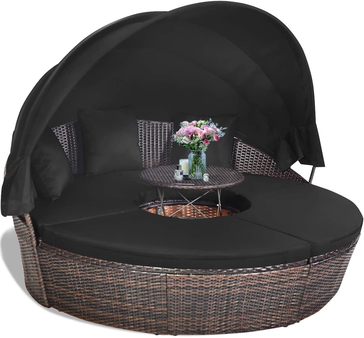 Tangkula Round Daybed with Retractable Canopy